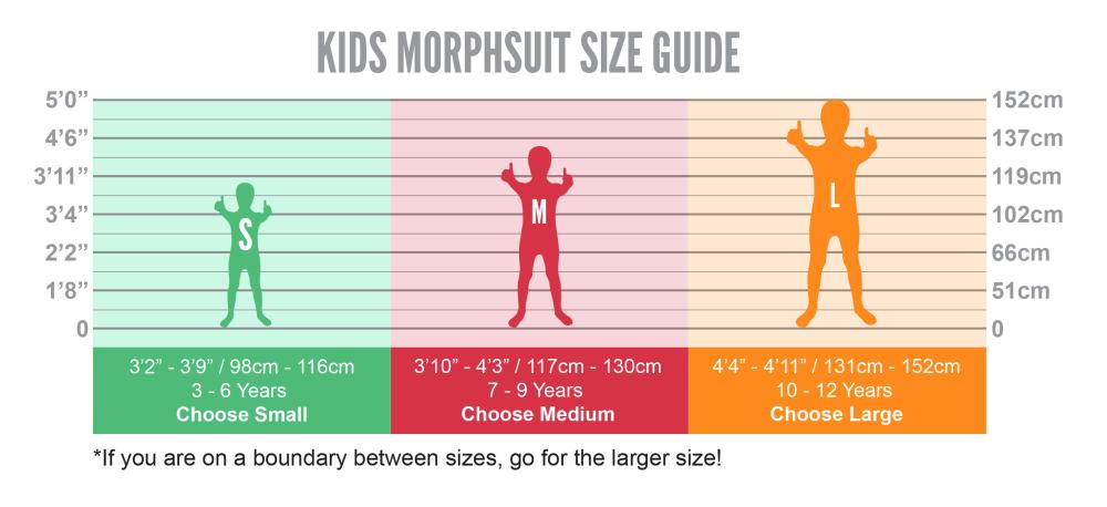 Morphsuits Kids Size Guide