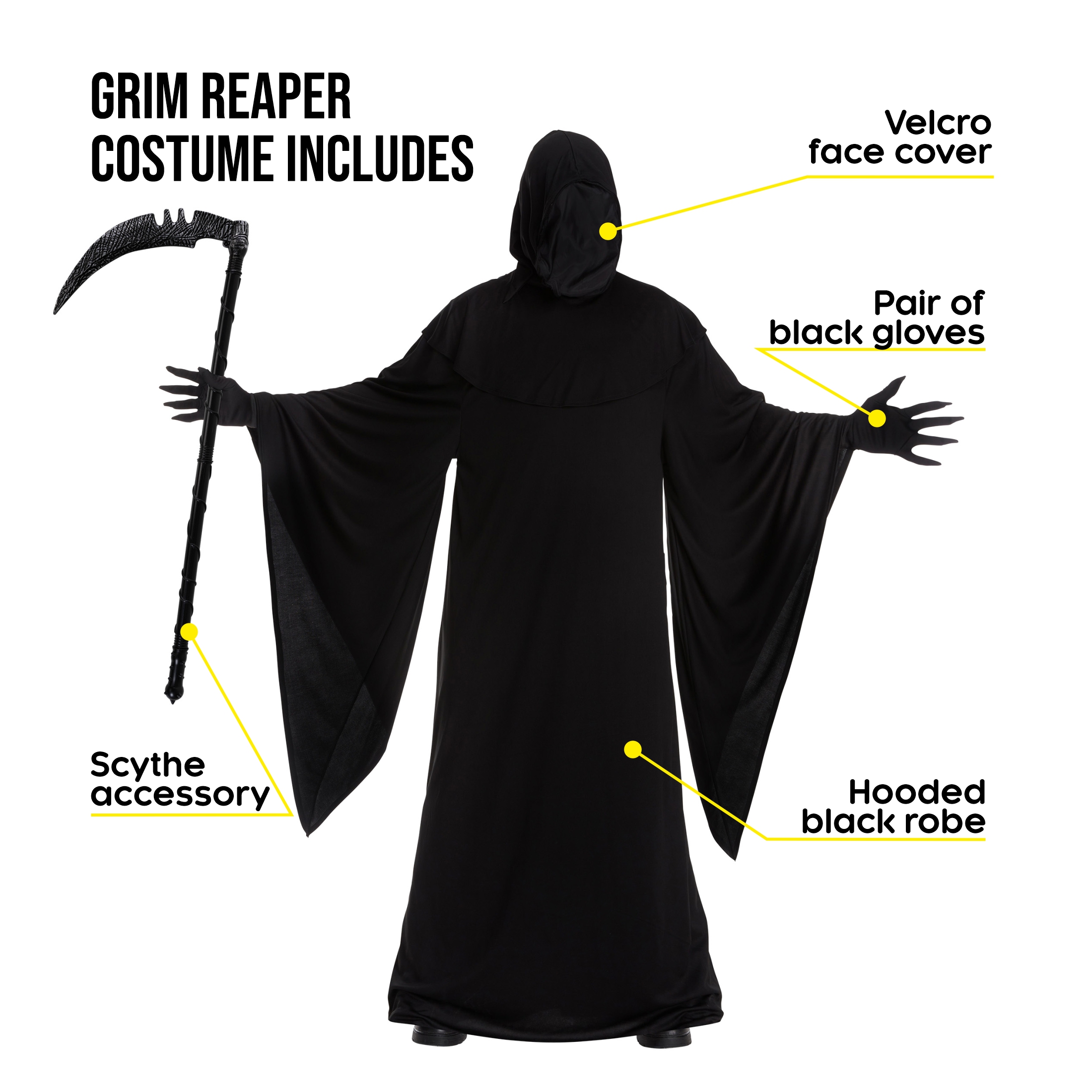 Mens Grim Reaper Robe Costume with Scythe