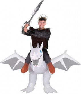 White Ride On Dragon Inflatable Costume