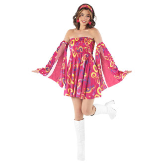 Womens 60s Pink Swirl Dress Costume