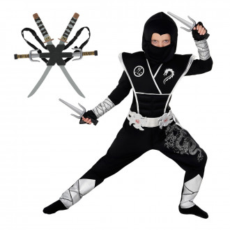 Kids Black And Silver Dragon Ninja Costume