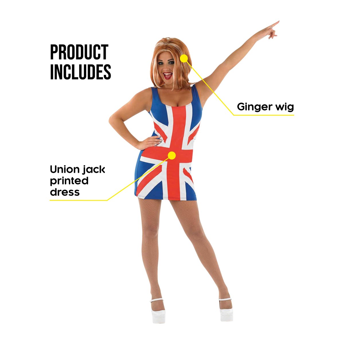 Union Jack Dress for Women with Wig