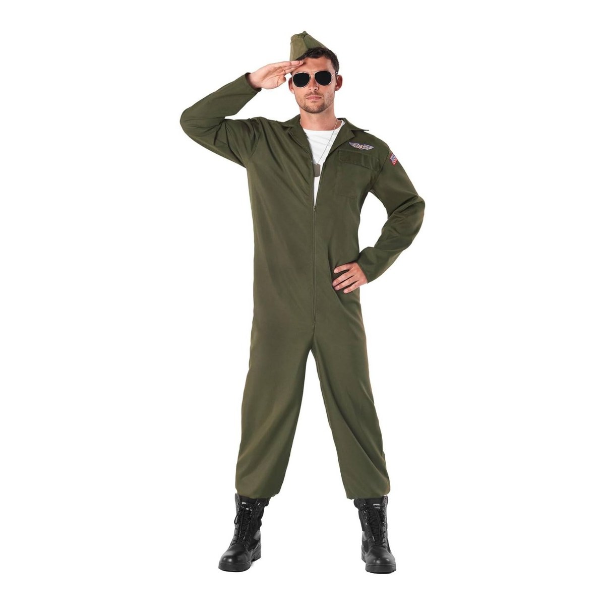 Men's Green Aviator Fighter Pilot Jumpsuit Costume