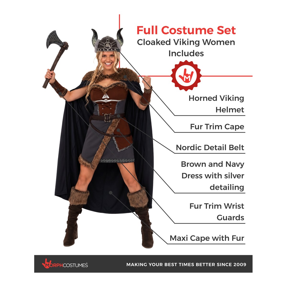 ladies viking fancy dress Shieldmaiden Costume pompadour-black