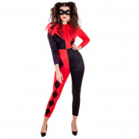 Womens Red & Black Harlequin Jumpsuit Costume