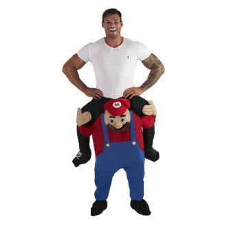 Mens Red Plumber Hero Piggyback Costume