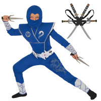 Kids Blue and Silver Ninja Costume With Backpack