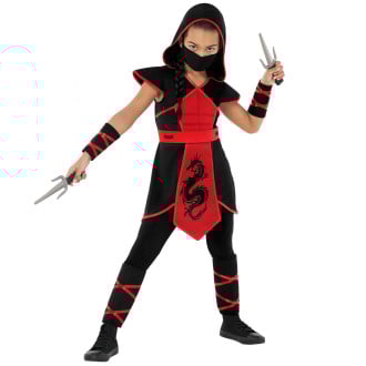 Girls Black and Red Dragon Ninja Costume for Girls
