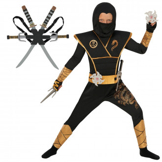 Kids Gold and Black Ninja Costume With Backpack