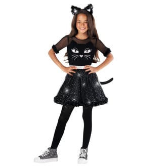 Kids Glitter Black Cat Dress Costume