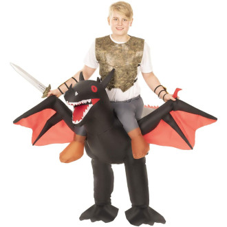 Kids Black Ride On Dragon Inflatable Costume
