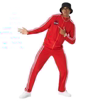 Mens Old School Rapper Red Tracksuit Costume