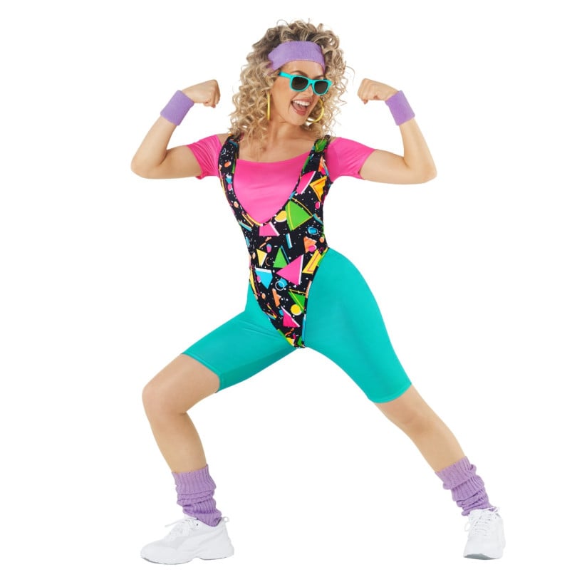 Womens 80s Aerobics Costume Bright Womens 80s Aerobics Costume Bright