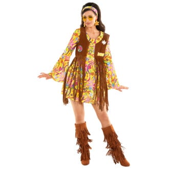 Womens Yellow Hippie Costume Dress