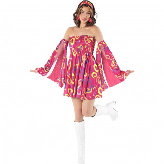 Womens 60s Pink Swirl Dress Costume 