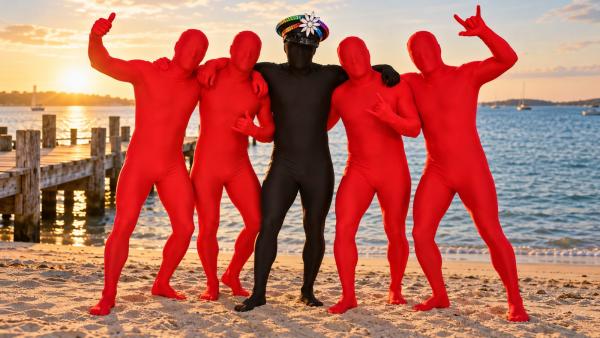 Beach Bachelor Party Costumes: One Look for the Crew, One Piece for the Groom